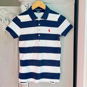 Ralph Lauren Sport Striped Polo Slim Fit Womens M Navy White Shirt